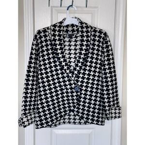 Carole Little Houndstooth Check Wool Blazer Jacket Black White size M 100% Wool